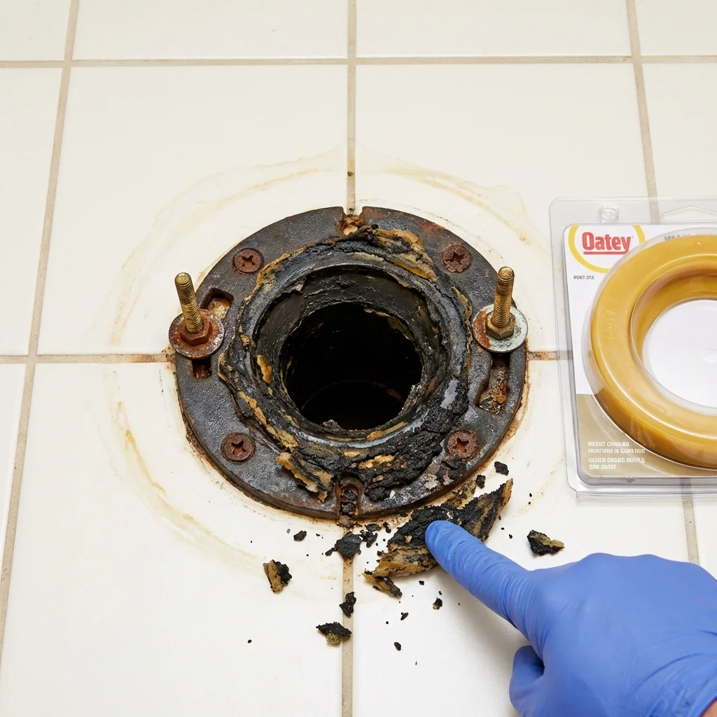 Failed wax ring showing water seepage at the base of a toilet in a El Monte, CA home