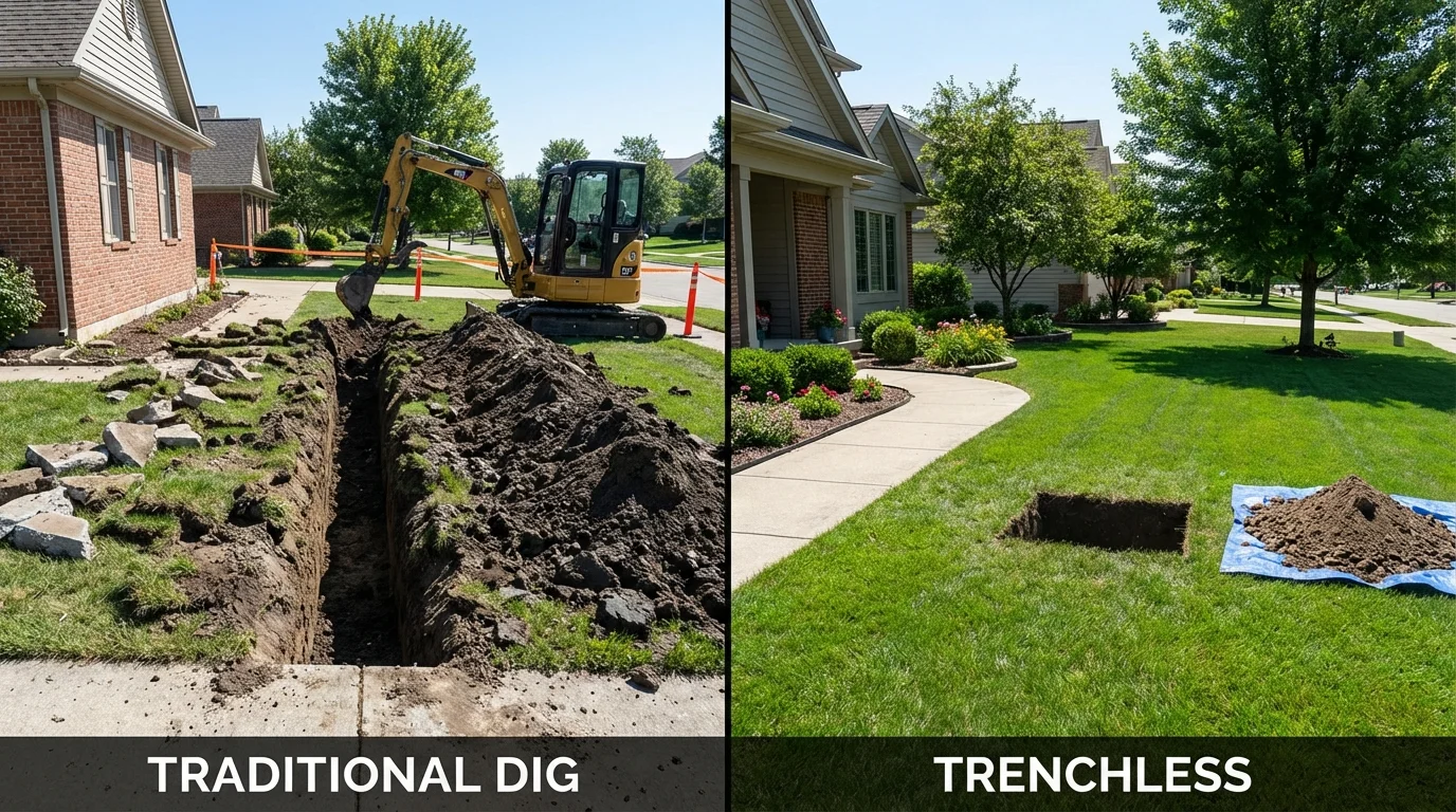 Trenchless sewer repair with minimal yard damage versus traditional excavation in El Monte, CA
